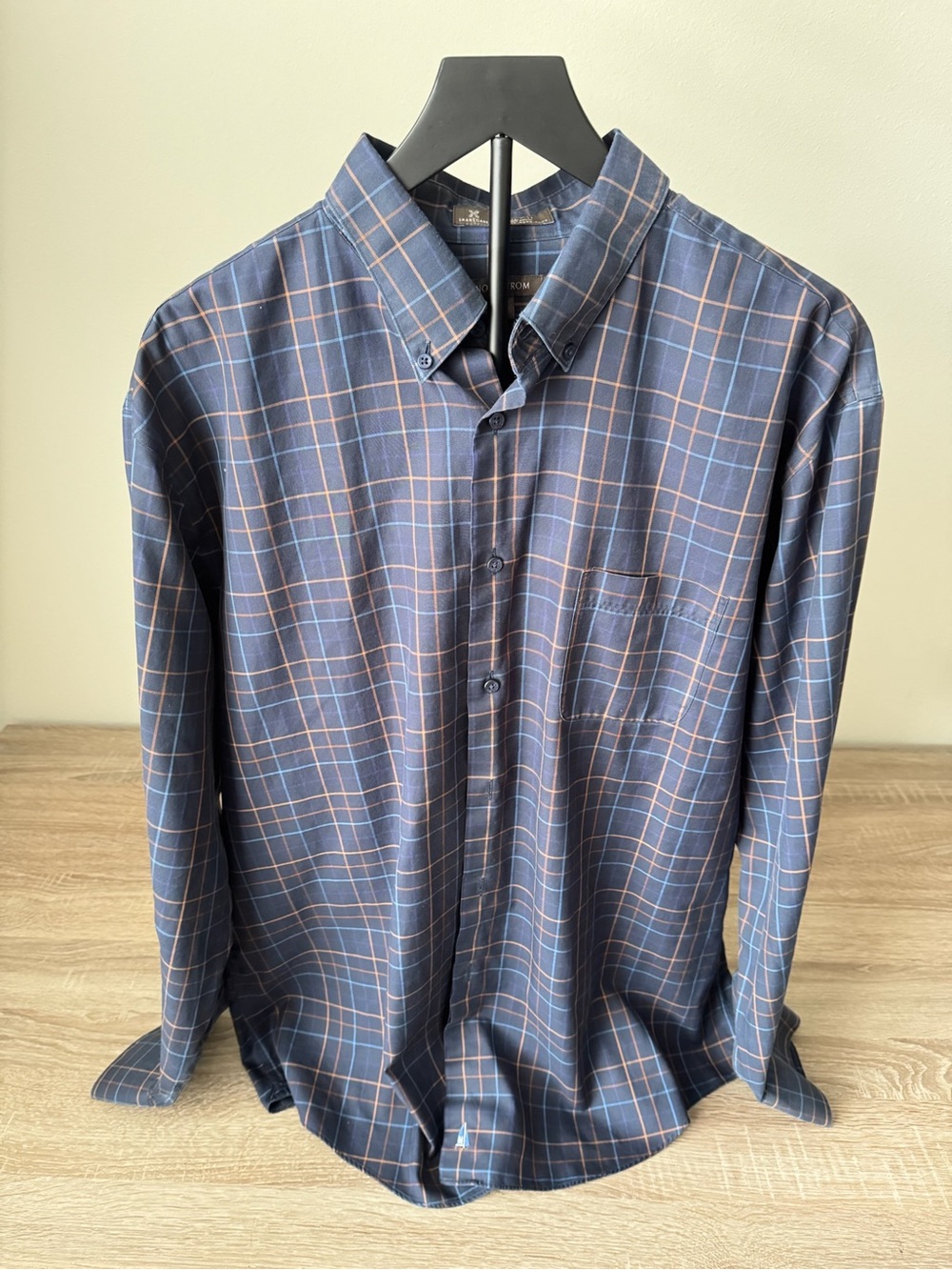 Nordstrom Smartcare Men’s XL Blue Plaid Button Down Shirt Wrinkle Free